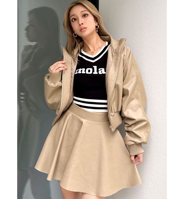 GYDA「レースラインボリュームスリーブフェイクレザージャケット【SETUP着用可】」|ブルゾン・スタジャン|