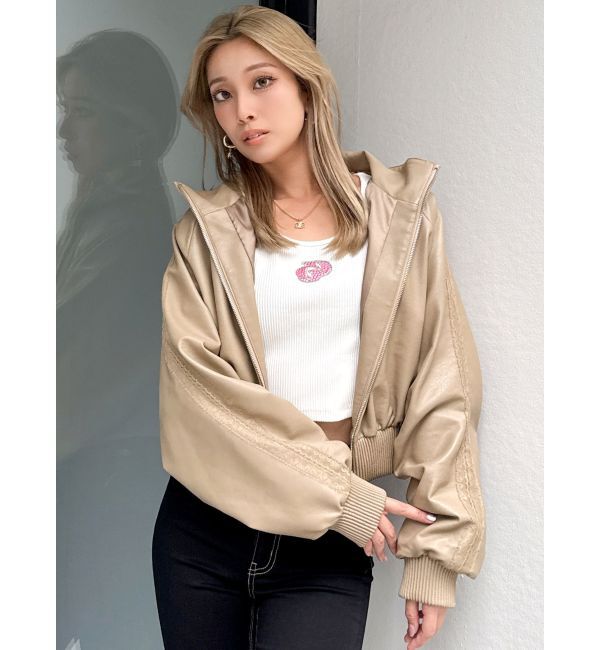 GYDA「レースラインボリュームスリーブフェイクレザージャケット【SETUP着用可】」|ブルゾン・スタジャン|