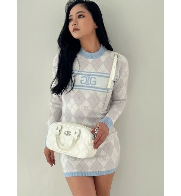 GYDA「アーガイルSymmetry GYDAタイトニットワンピース」|ワンピース|