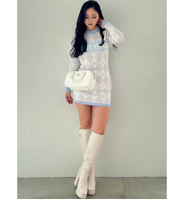 GYDA「アーガイルSymmetry GYDAタイトニットワンピース」|ワンピース|