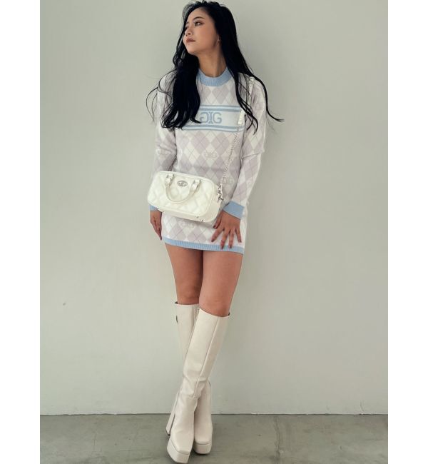 GYDA「アーガイルSymmetry GYDAタイトニットワンピース」|ワンピース|