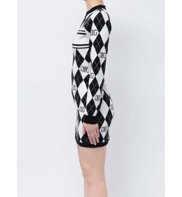 GYDA「アーガイルSymmetry GYDAタイトニットワンピース」|ワンピース|