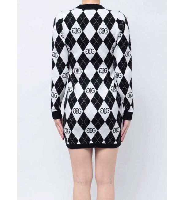 GYDA「アーガイルSymmetry GYDAタイトニットワンピース」|ワンピース|