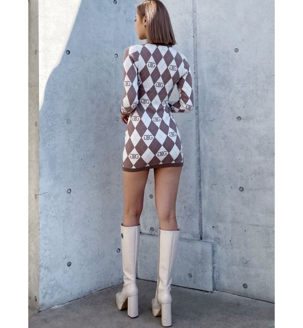 GYDA「アーガイルSymmetry GYDAタイトニットワンピース」|ワンピース|