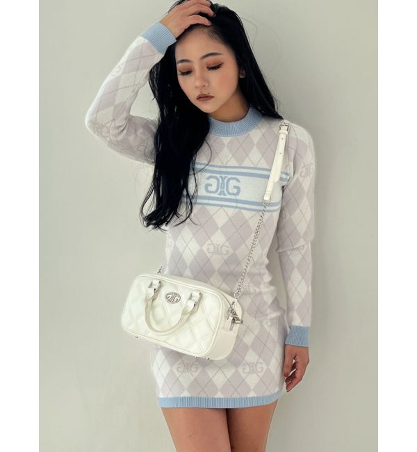 GYDA「アーガイルSymmetry GYDAタイトニットワンピース」|ワンピース|スカイブルー