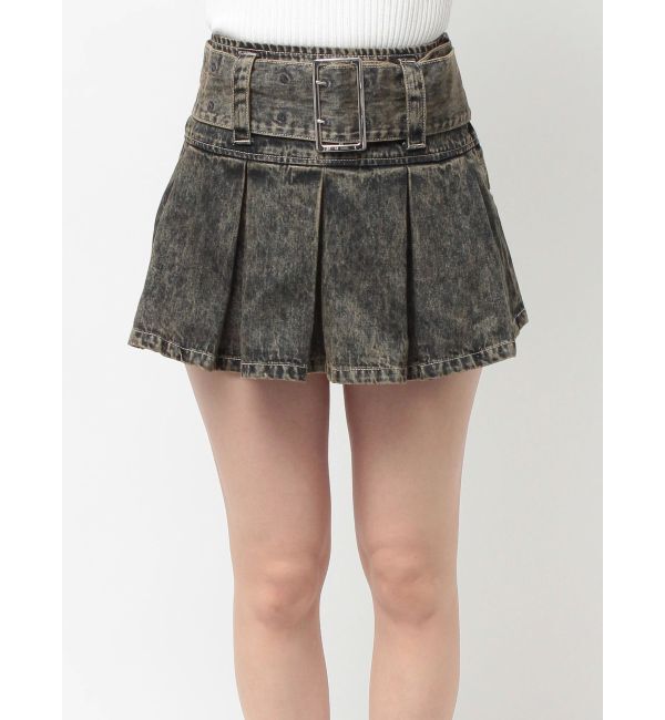 GYDA「ハイウエストWIDE BELTプリーツデニムスカートライクショートパンツ」|スカート|