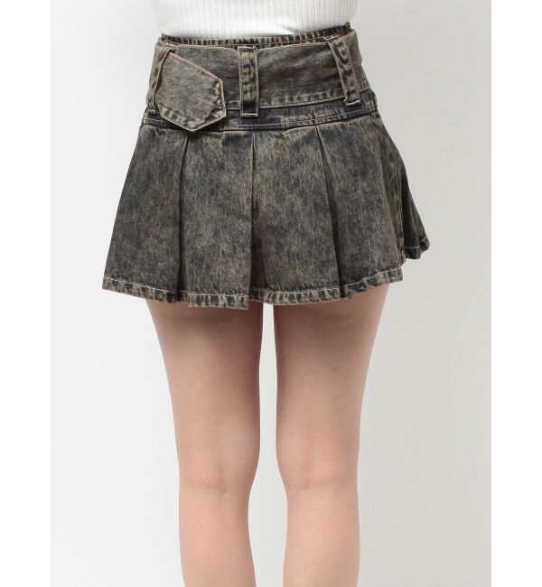 GYDA「ハイウエストWIDE BELTプリーツデニムスカートライクショートパンツ」|スカート|