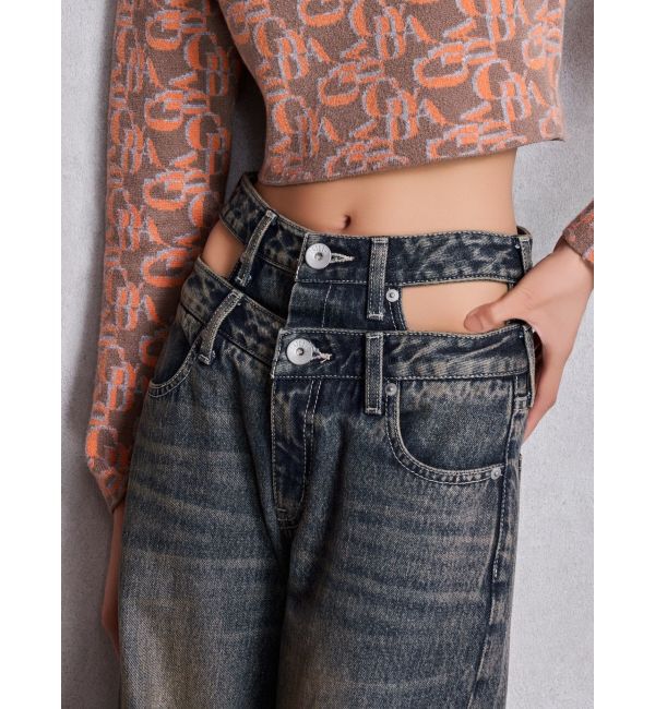 GYDA「ハイウエスト CUT OUT CARGOワイトデニムパンツ」|デニム|