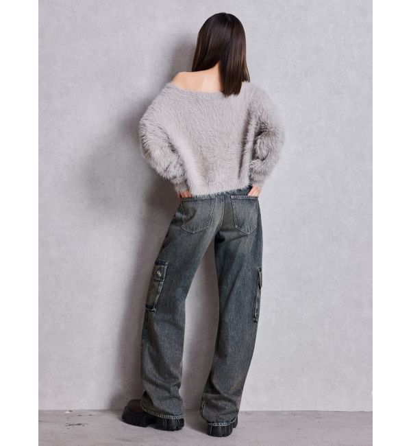 GYDA「ハイウエスト CUT OUT CARGOワイトデニムパンツ」|デニム|