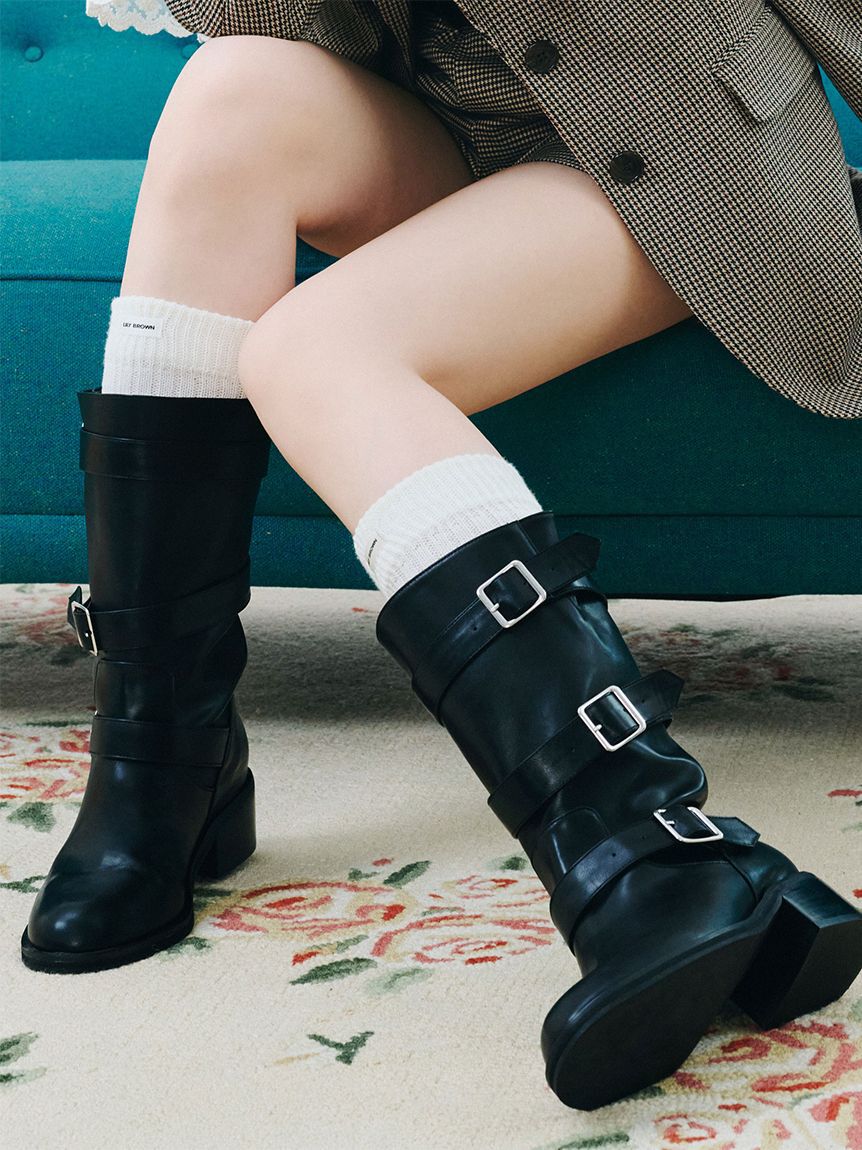 LILY BROWN「3バックルミドルブーツ」|ショートブーツ|BLK