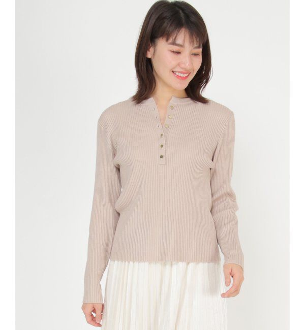 IKKA LOUNGE「ヘンリーネックリブニット」|プルオーバー|ベージュ1