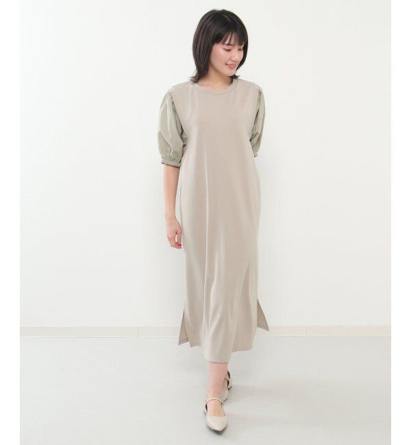 ikka「袖切り替えカットワンピース」|ワンピース|ベージュ