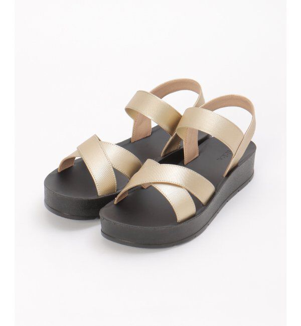 ikka「ラバークロスベルトサンダル」|その他|ゴールド