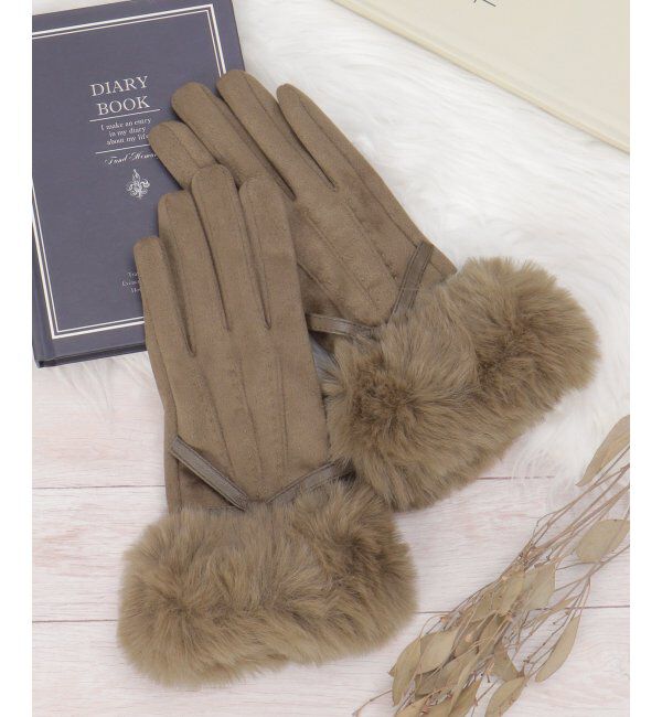 Lbc with Life「リボン＆ファー付きグローブ」|手袋|モカ