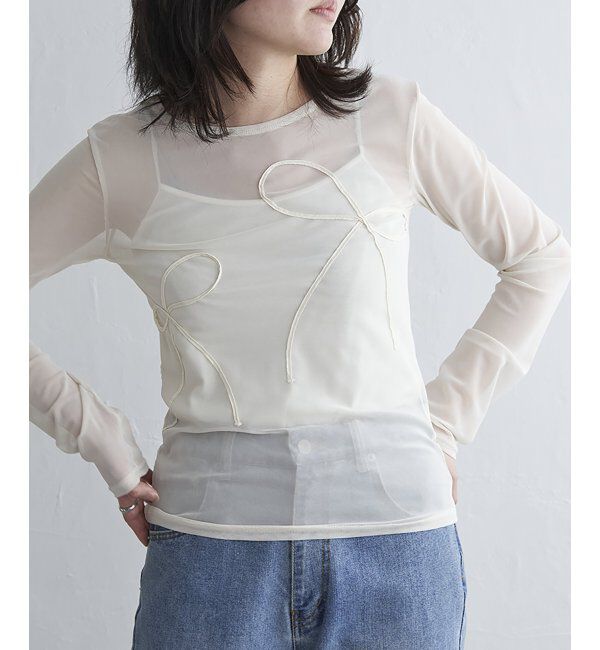 VENCE share style「シアーリボンコード刺繍プルオーバー」|Tシャツ・カットソー|