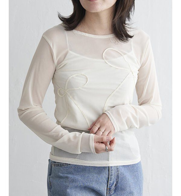VENCE share style「シアーリボンコード刺繍プルオーバー」|Tシャツ・カットソー|アイボリー