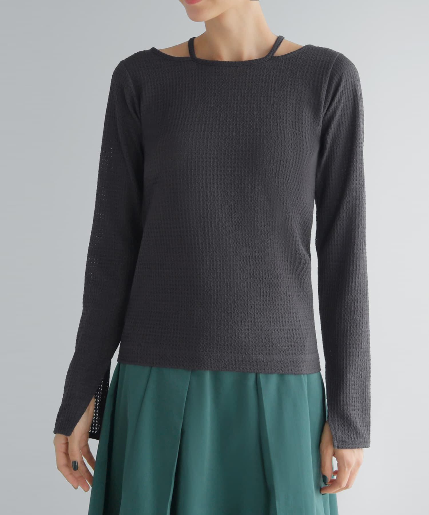 STYLE DELI「ホルターポイントラッセル編みカットソートップス」|Tシャツ・カットソー|チャコール