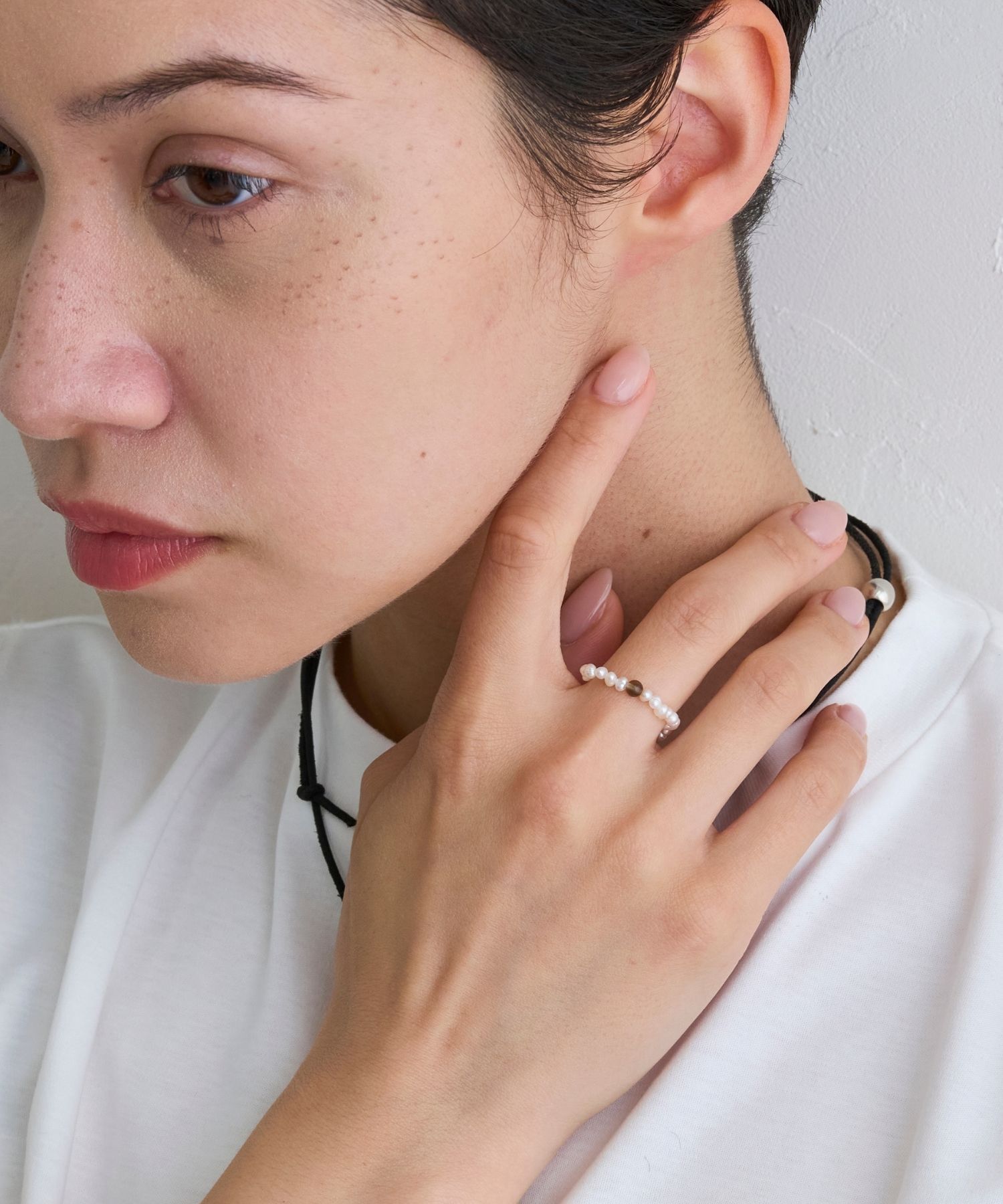 JUPITER「淡水パール&times;天然石リング/ゴム仕様　　スモーキークォーツ」|リング|