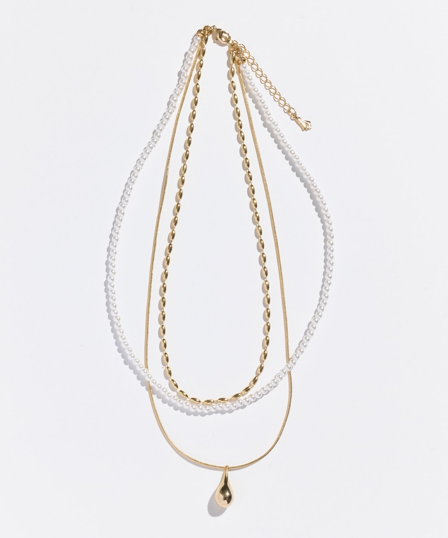 Phoebe「パール&times;ドロップメタル3連ネックレス　ゴールド」|ネックレス|