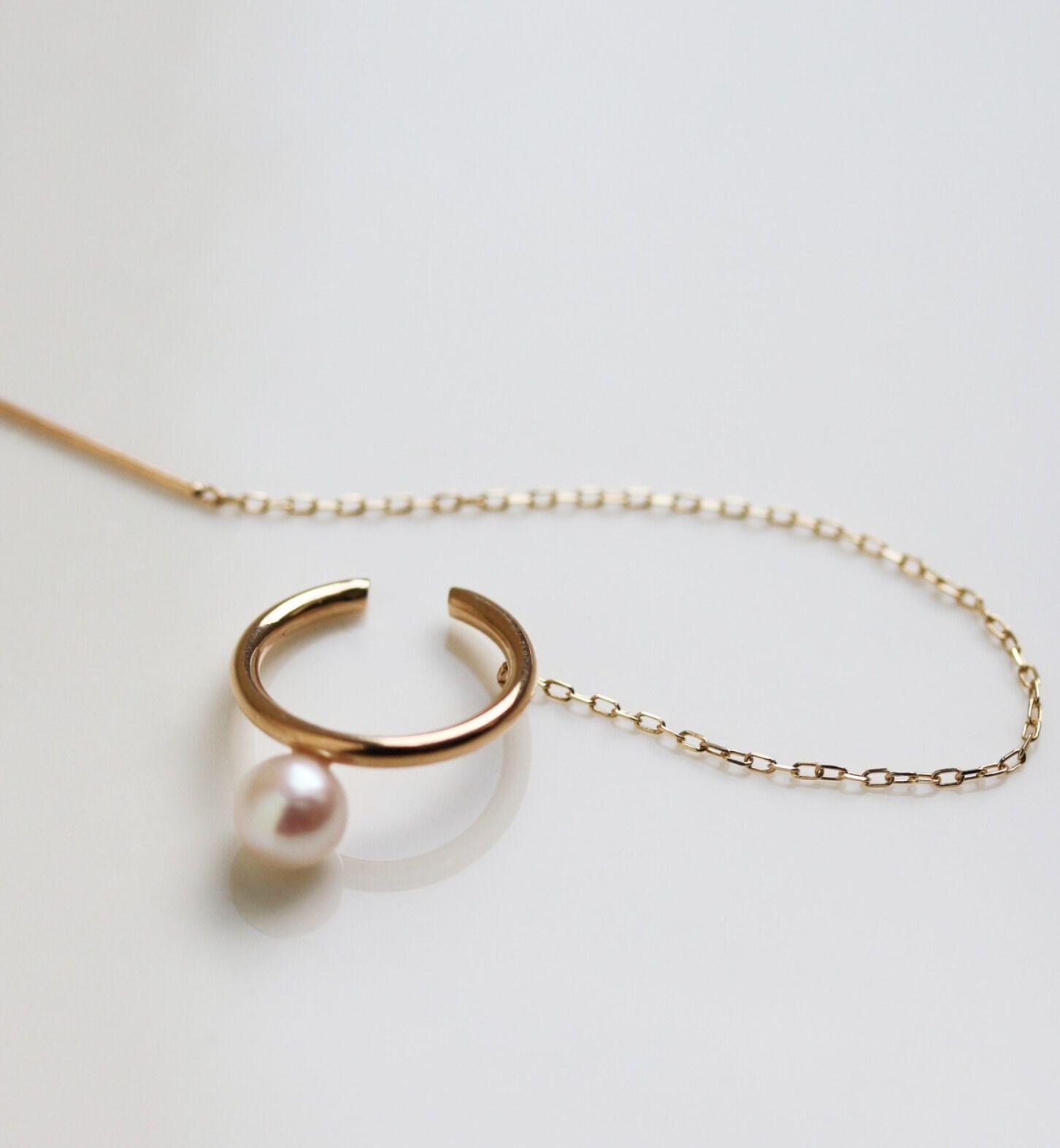  「パール チェーン イヤーカフ | K10YG 【片耳用】」|イヤーカフ|