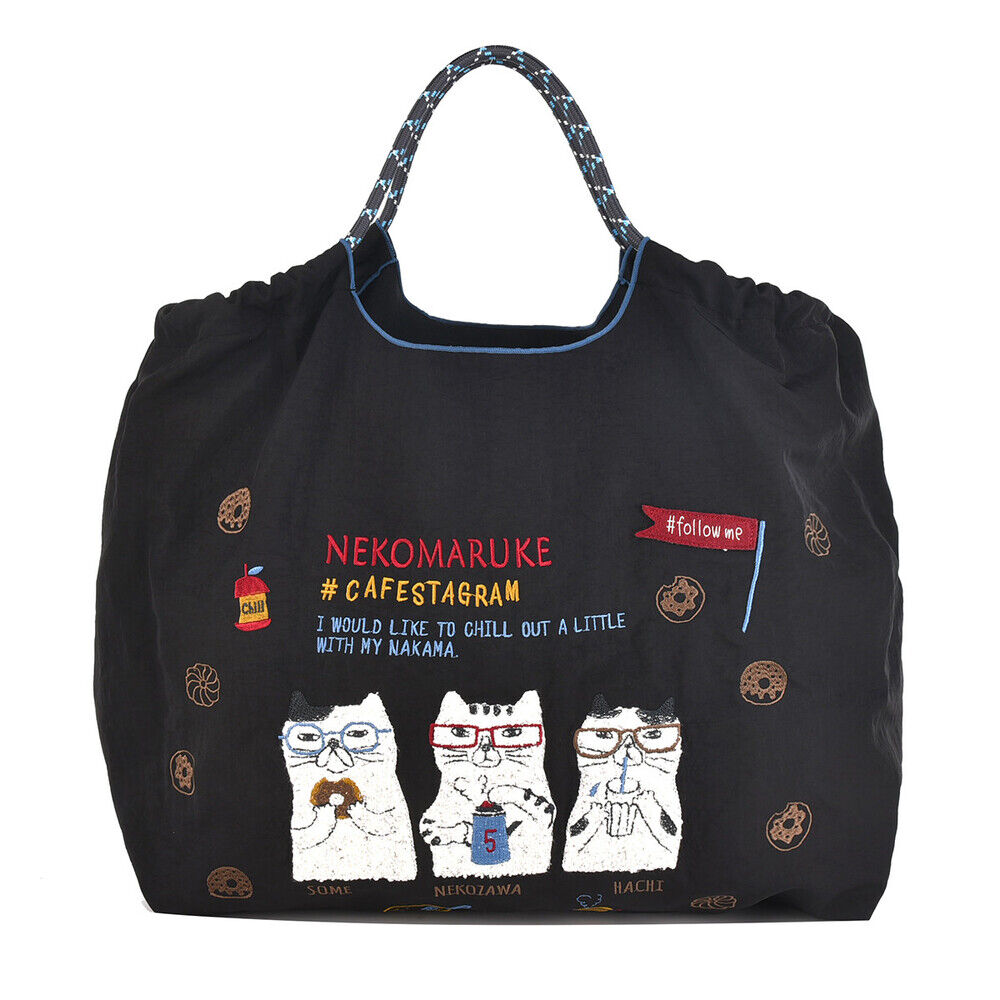 BACKYARD FAMILY「刺繍 ワッシャーバッグ L アニマル 通販 ワッシャーバック トート ショルダー 肩掛け」|トートバッグ|ブラック1