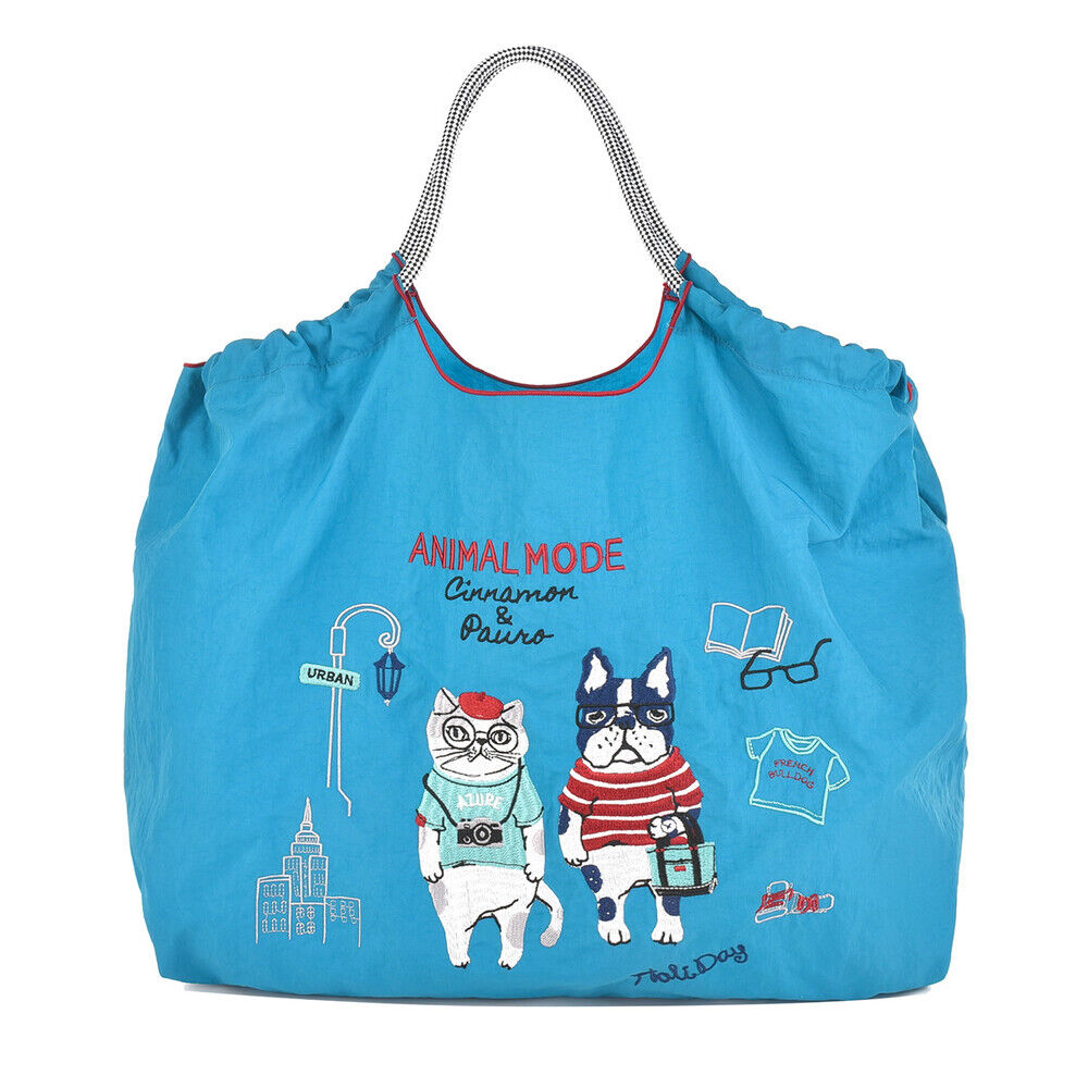 BACKYARD FAMILY「刺繍 ワッシャーバッグ L アニマル 通販 ワッシャーバック トート ショルダー 肩掛け」|トートバッグ|ブルー2
