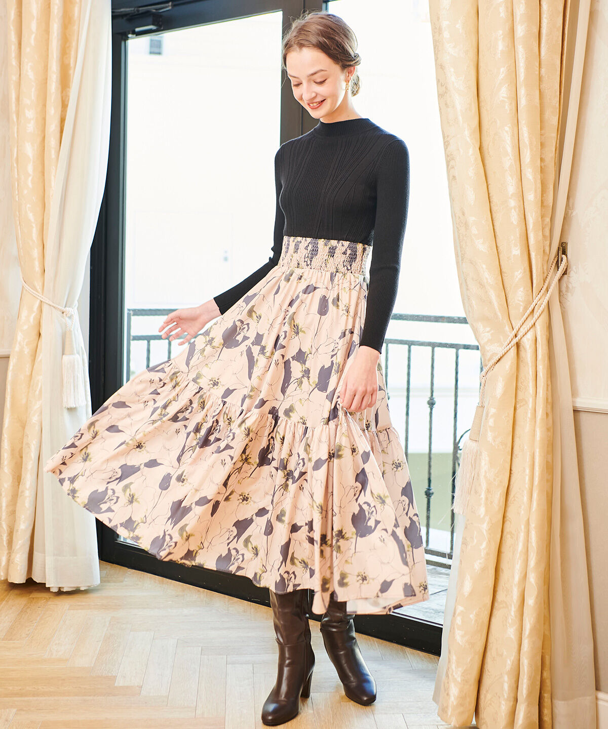 アンドクチュール「デジタルフラワードッキングワンピース」|ワンピース|ピンク