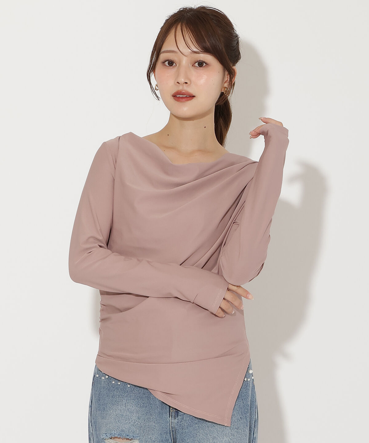 アンドクチュール「ドレープカットソー」|Tシャツ・カットソー|ピンク