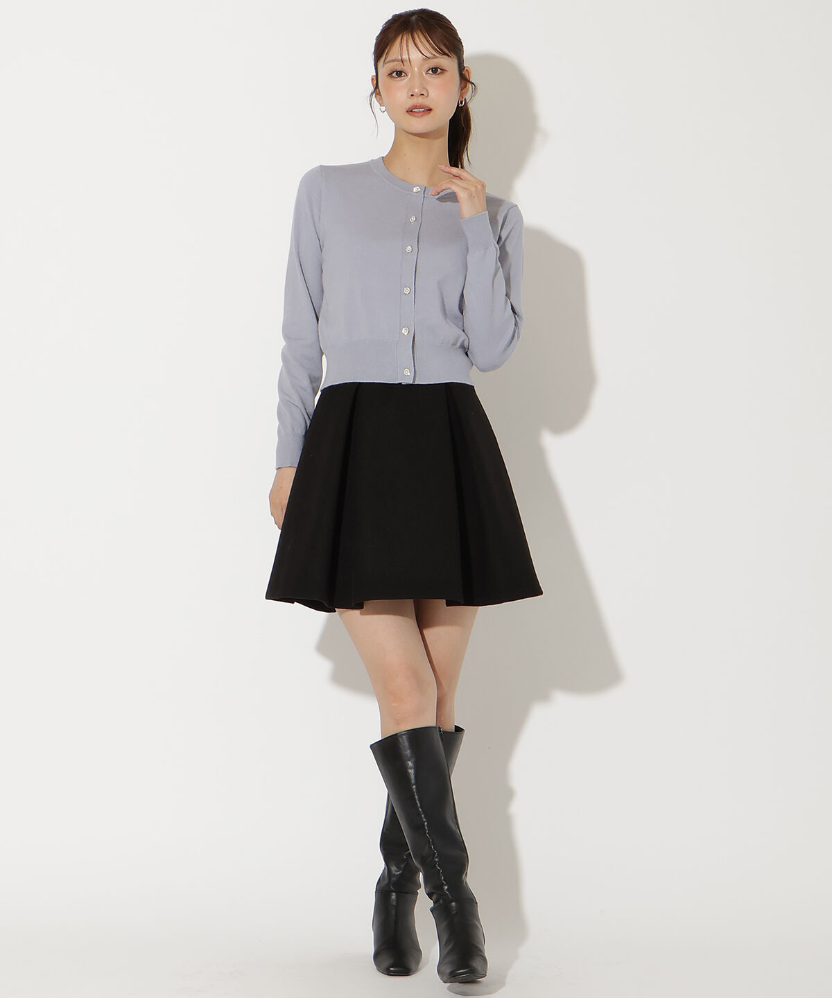 アンドクチュール「ベルト付きボックスミニスカート」|台形|ブラック