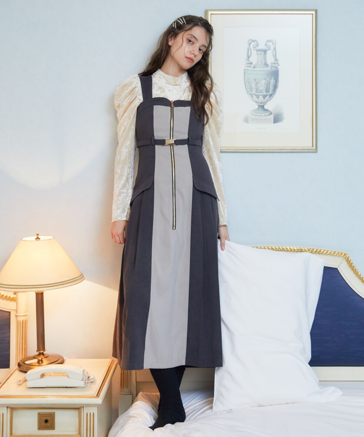 REDYAZEL「バイカラーサイドプリーツジャンパースカート」|ジャンパースカート|