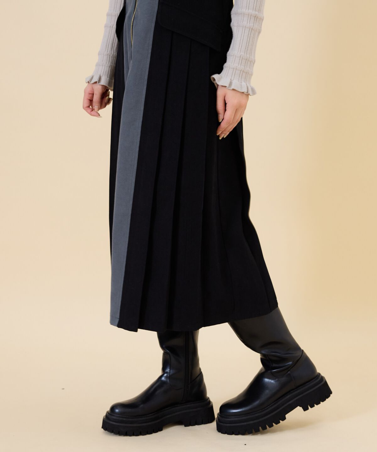 REDYAZEL「バイカラーサイドプリーツジャンパースカート」|ジャンパースカート|