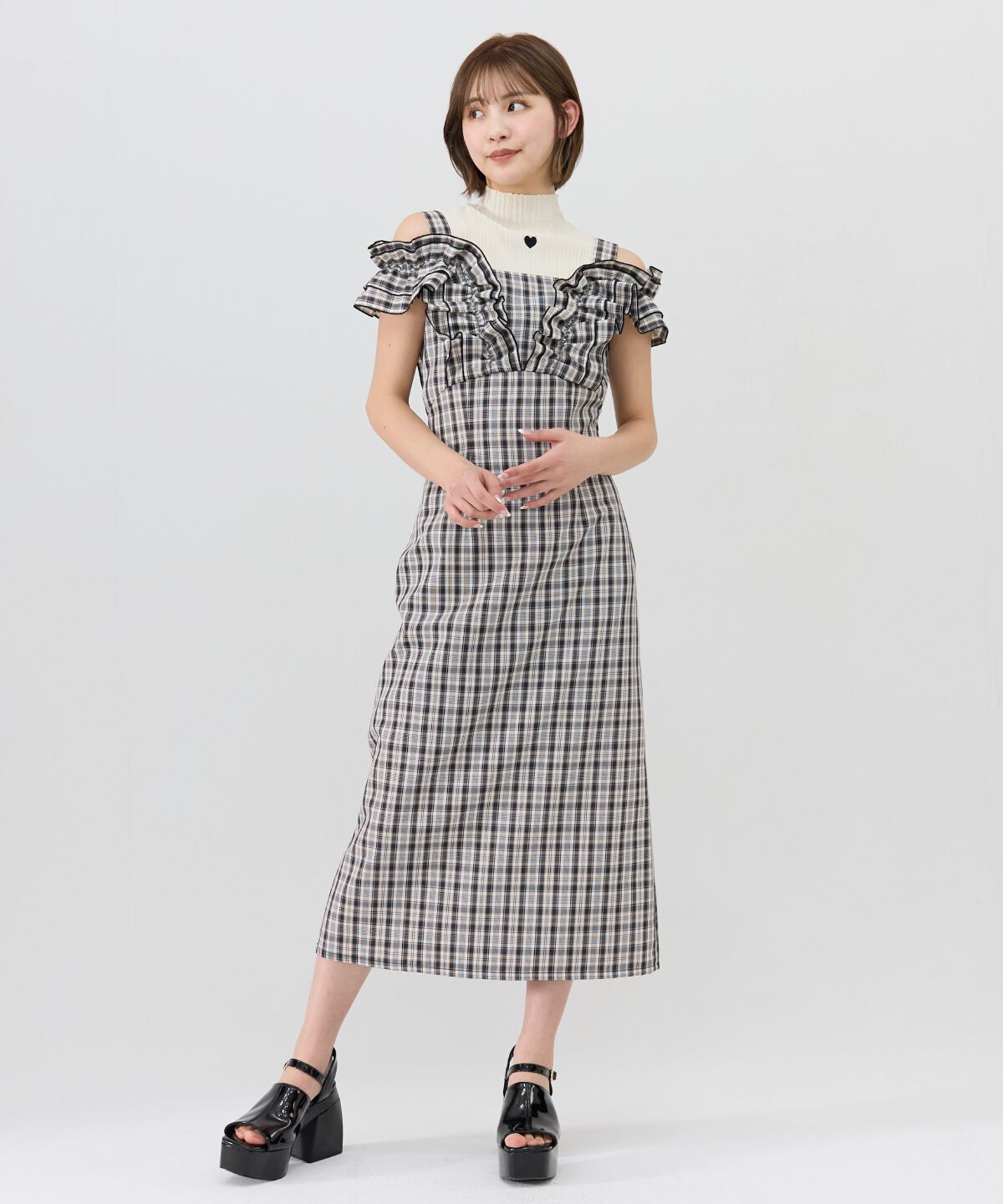 REDYAZEL「2wayフリルショルダーチェックワンピース」|ワンピース|