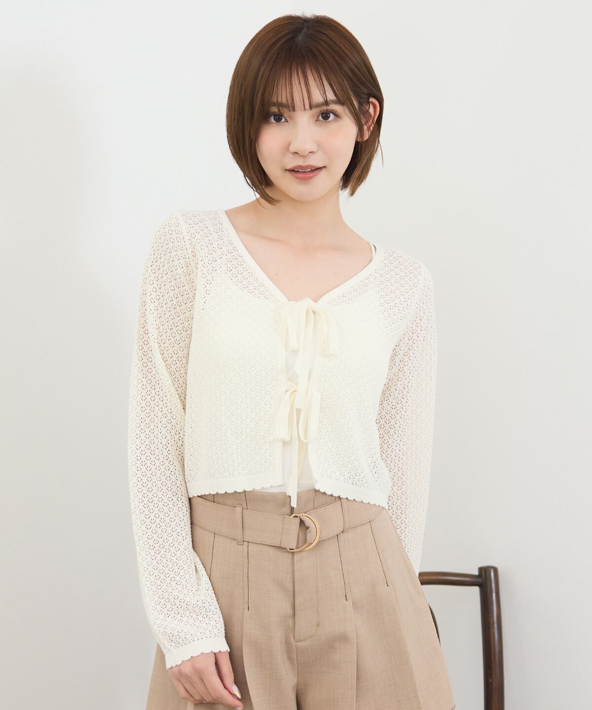 REDYAZEL「クロシェライクWリボンカーディガン」|カーディガン|