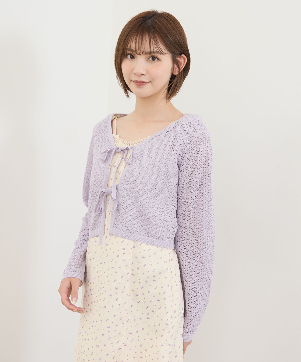 REDYAZEL「クロシェライクWリボンカーディガン」|カーディガン|ラベンダー
