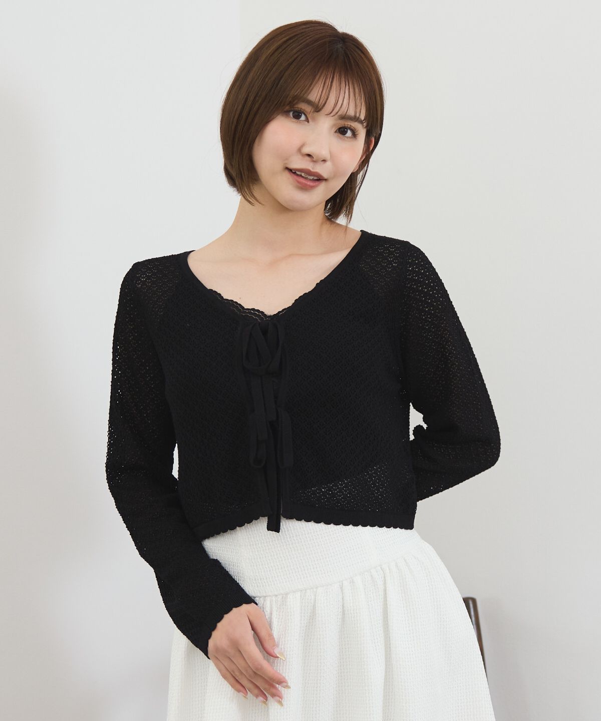 REDYAZEL「クロシェライクWリボンカーディガン」|カーディガン|