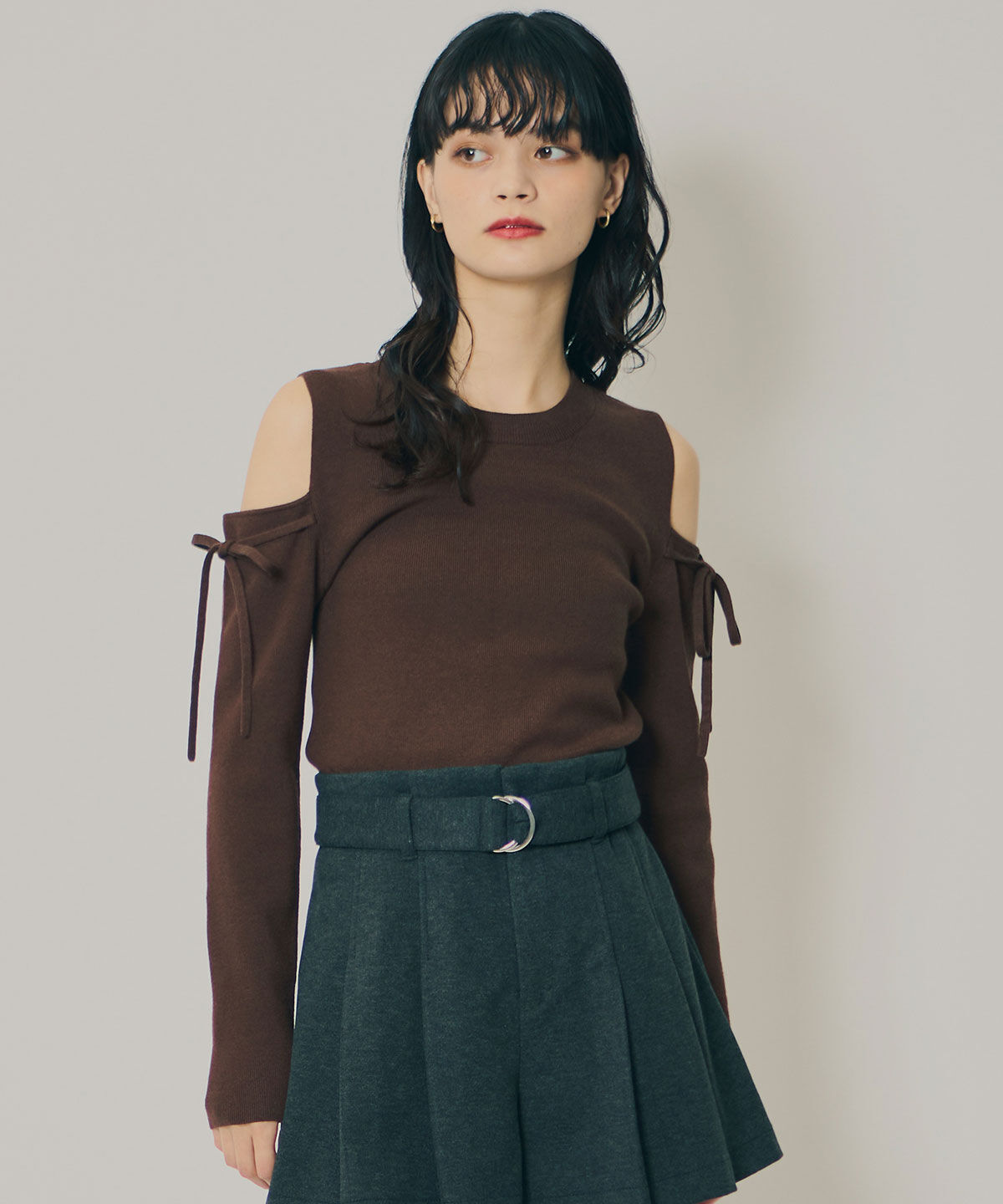 REDYAZEL「リボンオフショルダーニットトップス」|ニット・セーター|