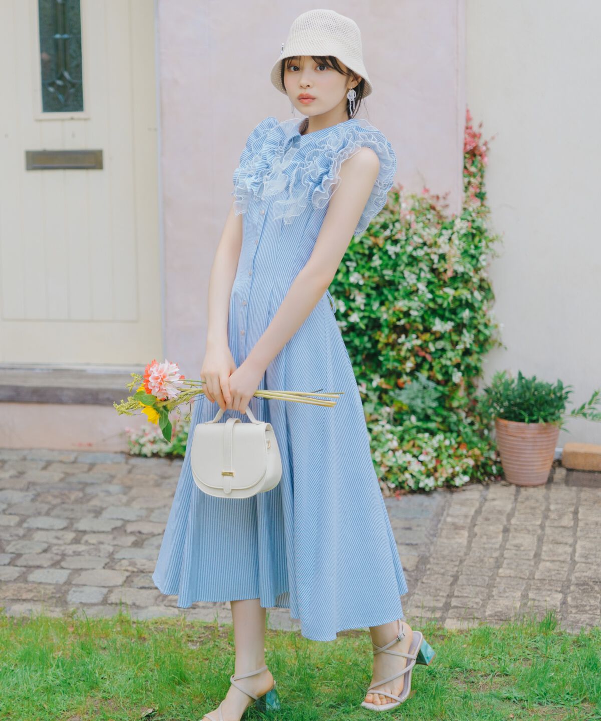 WILLSELECTION「フリルストライプワンピース」|ワンピース|紺系チェック