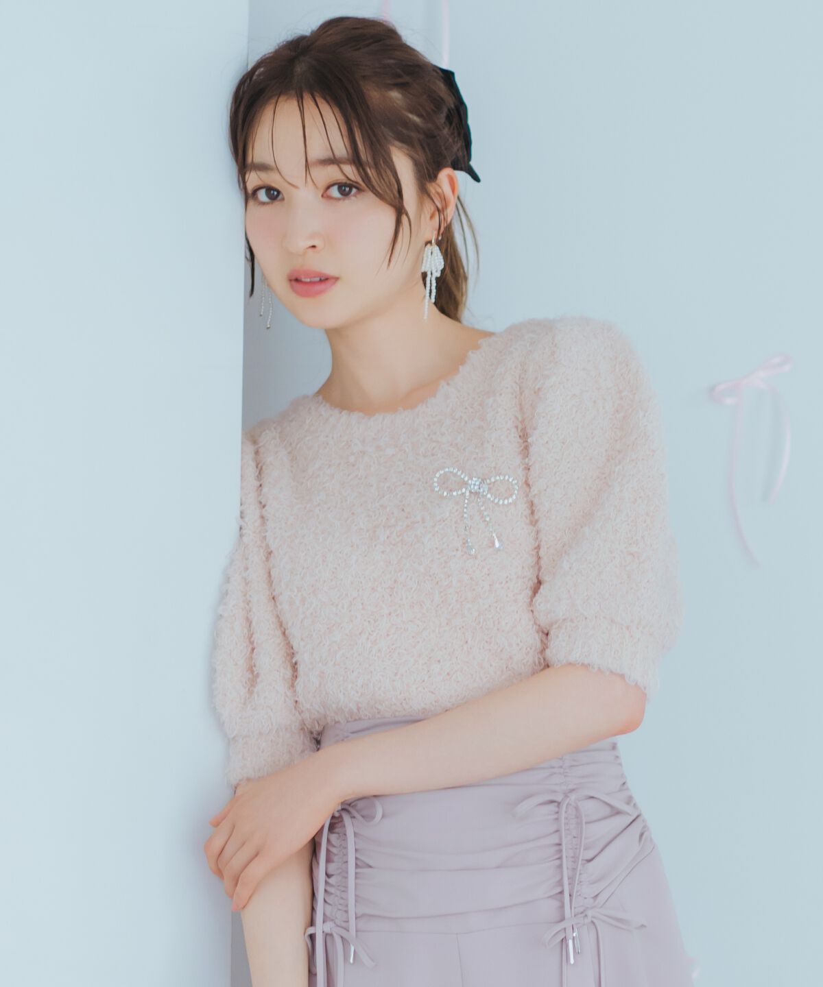 WILLSELECTION「リボンブローチ付きテディヤーンニット」|ニット・セーター|