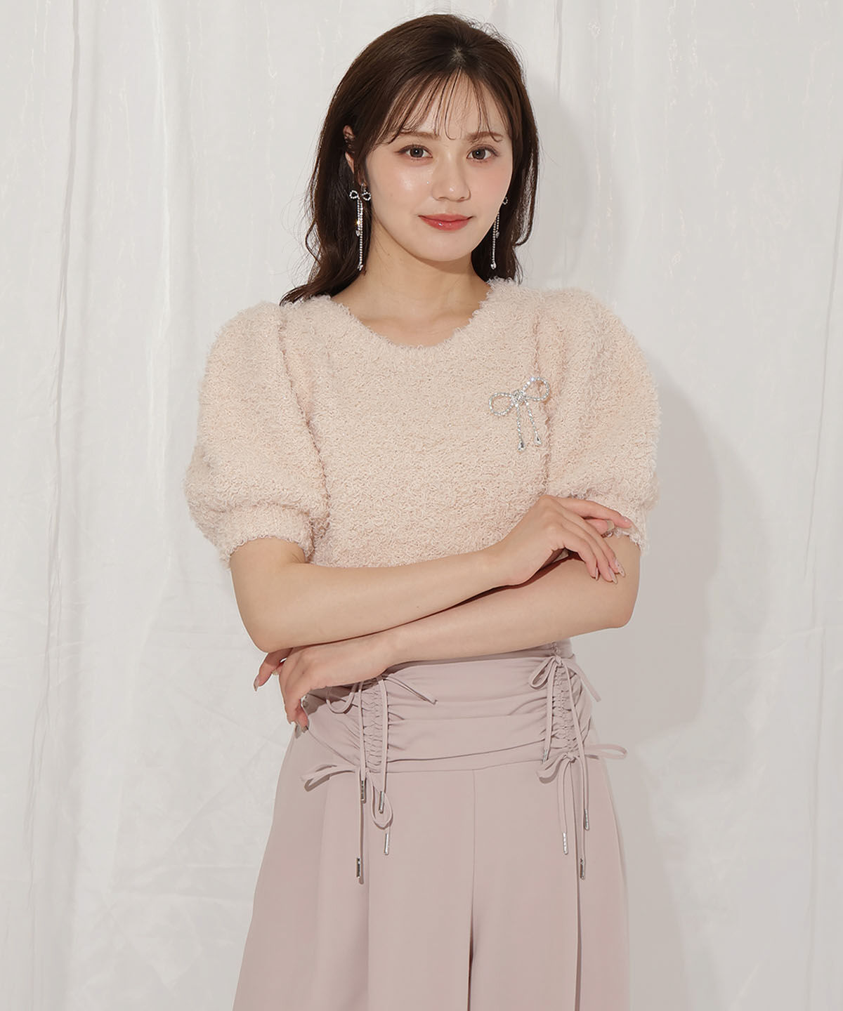 WILLSELECTION「リボンブローチ付きテディヤーンニット」|ニット・セーター|