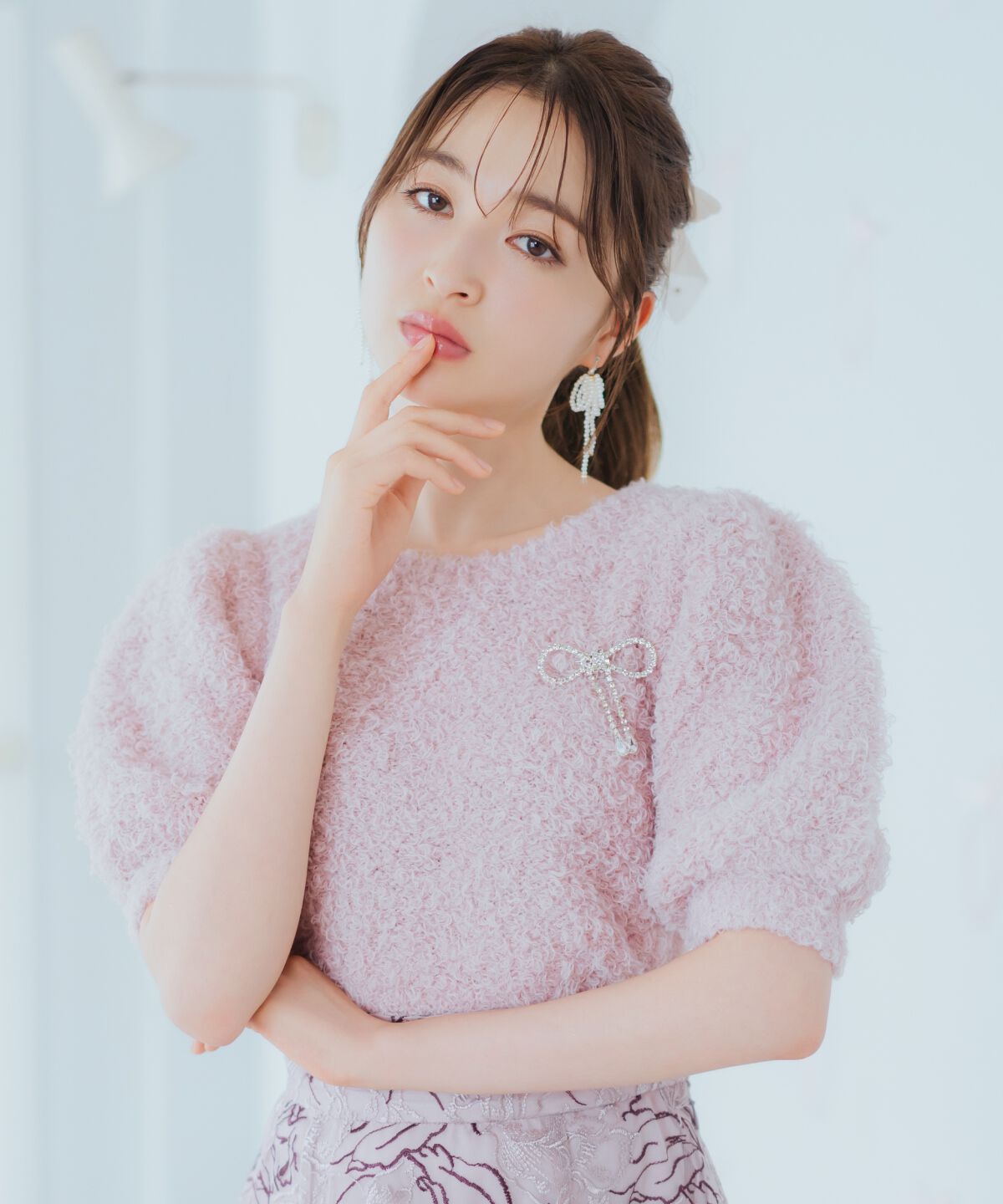 WILLSELECTION「リボンブローチ付きテディヤーンニット」|ニット・セーター|