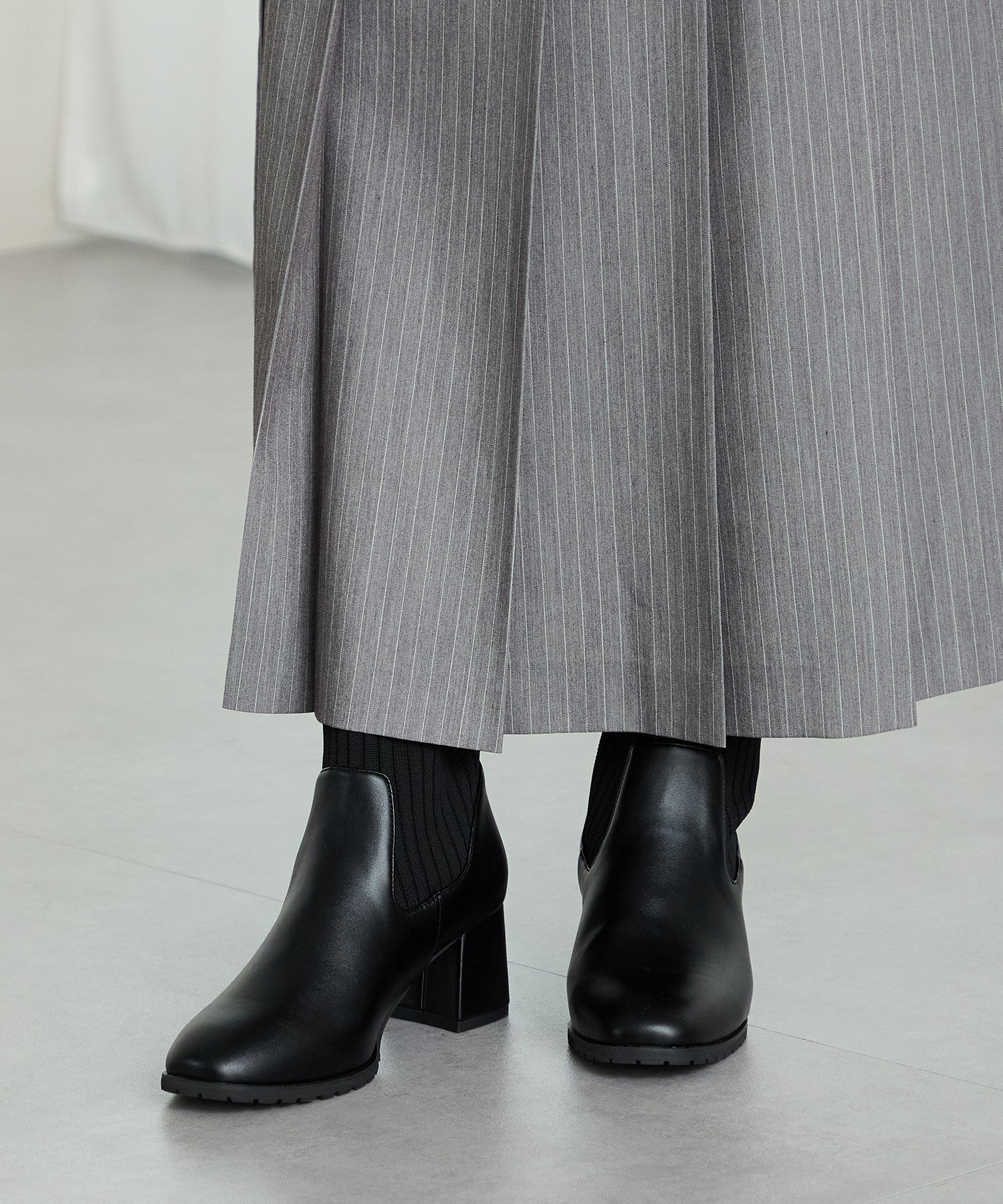 ORiental TRaffic「【 美脚 】スクエアトゥ ニット ヒール ブーツ /31403  足首柔らか ヒール6cm」|ショートブーツ|