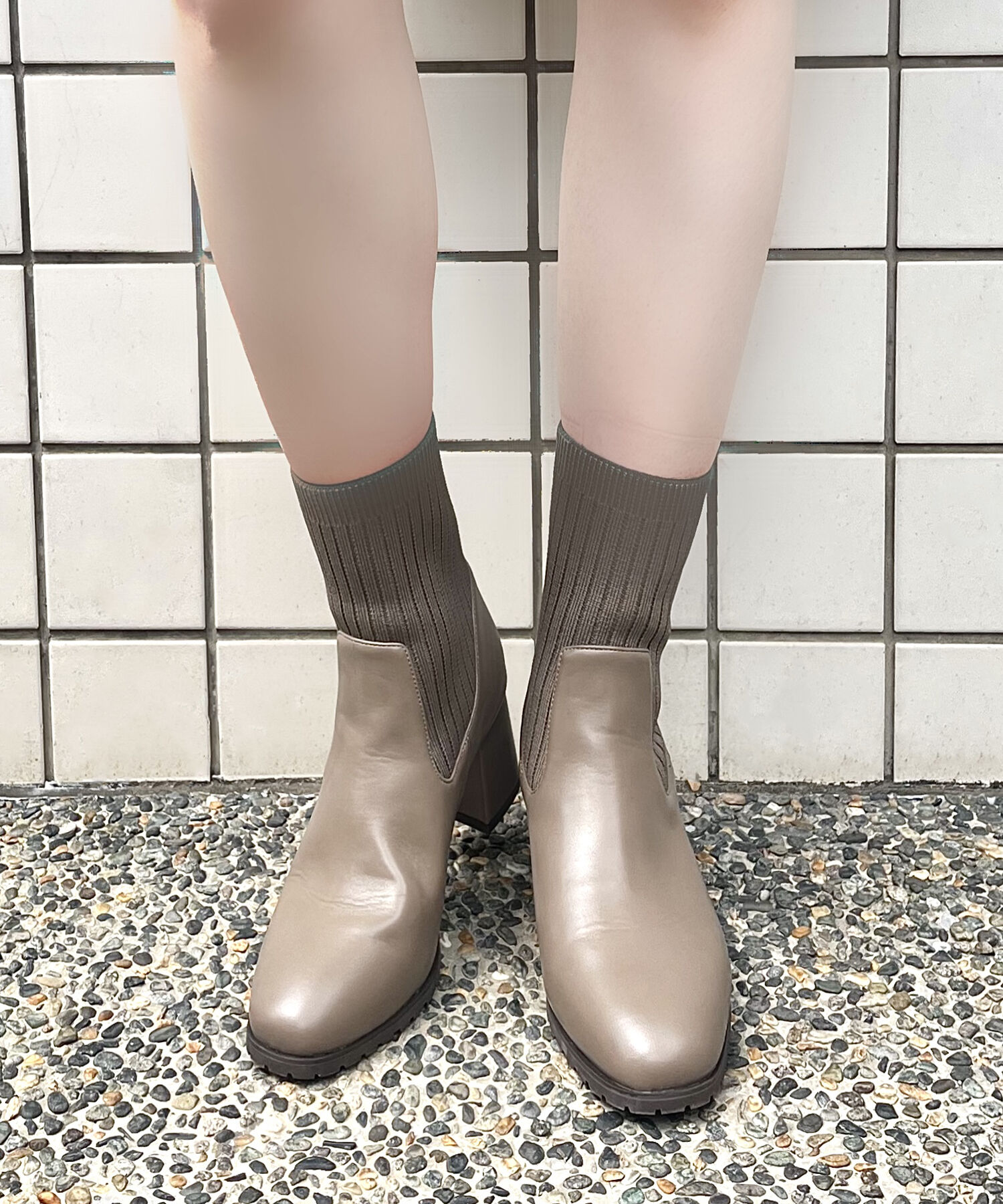 ORiental TRaffic「【 美脚 】スクエアトゥ ニット ヒール ブーツ /31403  足首柔らか ヒール6cm」|ショートブーツ|