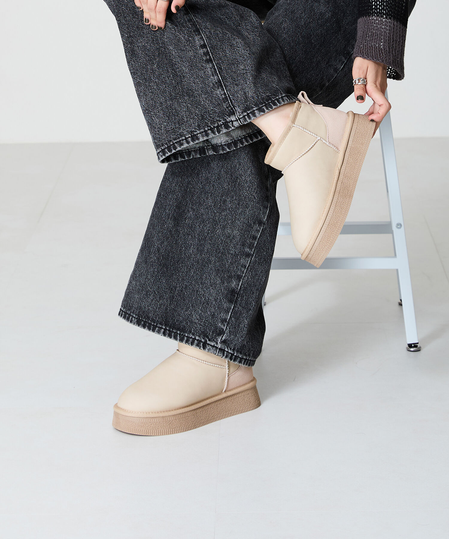 ORiental TRaffic「【 厚底 】フレアソール ムートン ショート ブーツ/41426 防寒」|ショートブーツ|