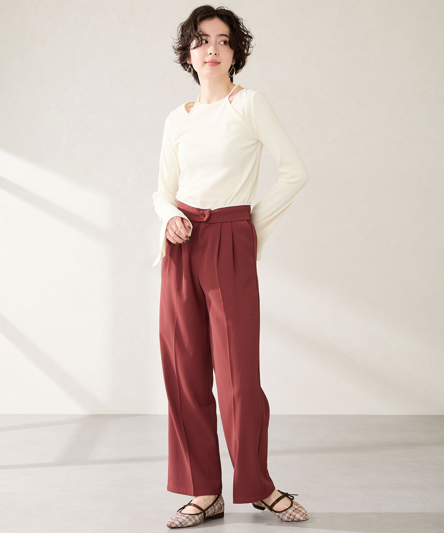 ORiental TRaffic「●2025秋冬新作●ポインテッドトゥ ツイード パンプス /51319 ストラップ」|パンプス|