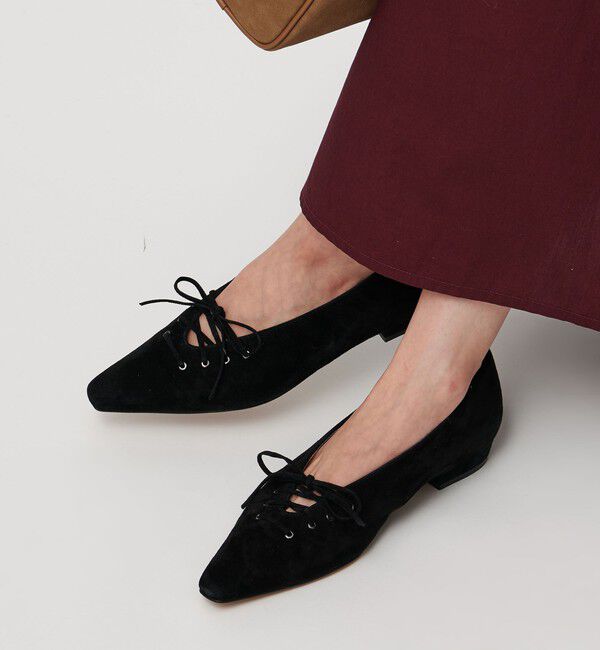 UNITED ARROWS「レースアップ フラットパンプス」|パンプス|BLACK