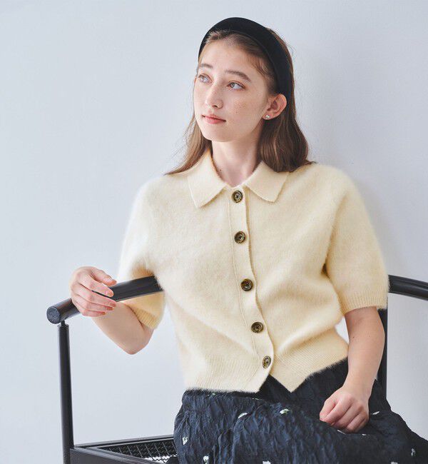 UNITED ARROWS「フォックスカシミヤ ショートスリーブ ポロニット」|ニット・セーター|OFF WHITE