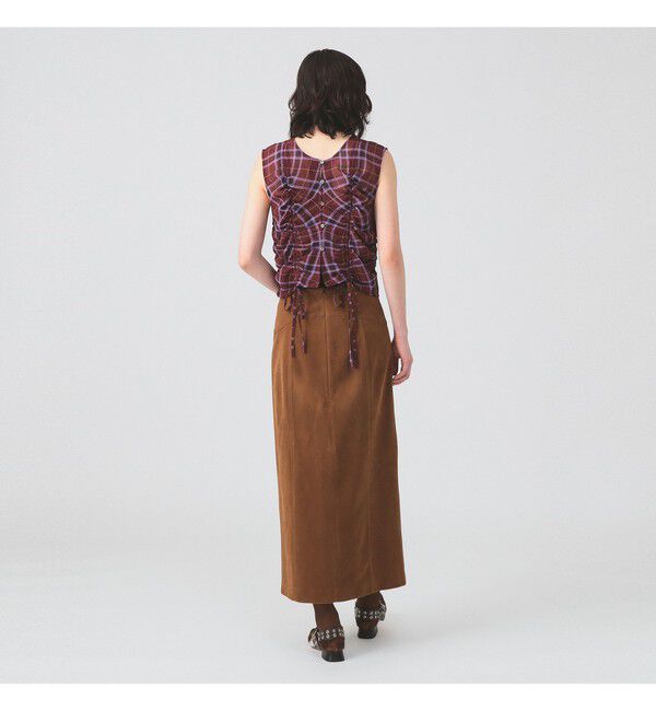 Ray BEAMS 「チェック ギャザー ノースリーブ ブラウス」|タンクトップ|