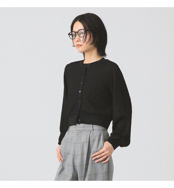 Ray BEAMS 「レース ジャカード クルーネック カーディガン」|Tシャツ・カットソー|BLACK