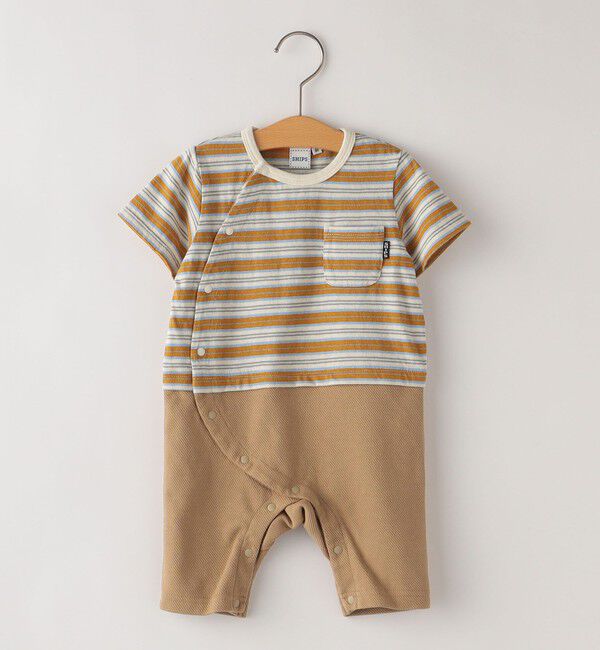 SHIPS KIDS「SHIPS KIDS:リサイクルコットン ボーダー ロンパース」|ロンパース|オレンジ