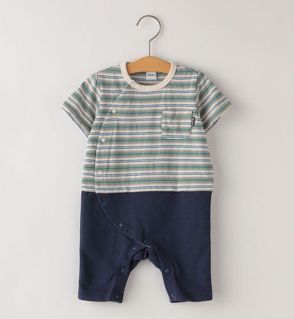 SHIPS KIDS「SHIPS KIDS:リサイクルコットン ボーダー ロンパース」|ロンパース|グリーン